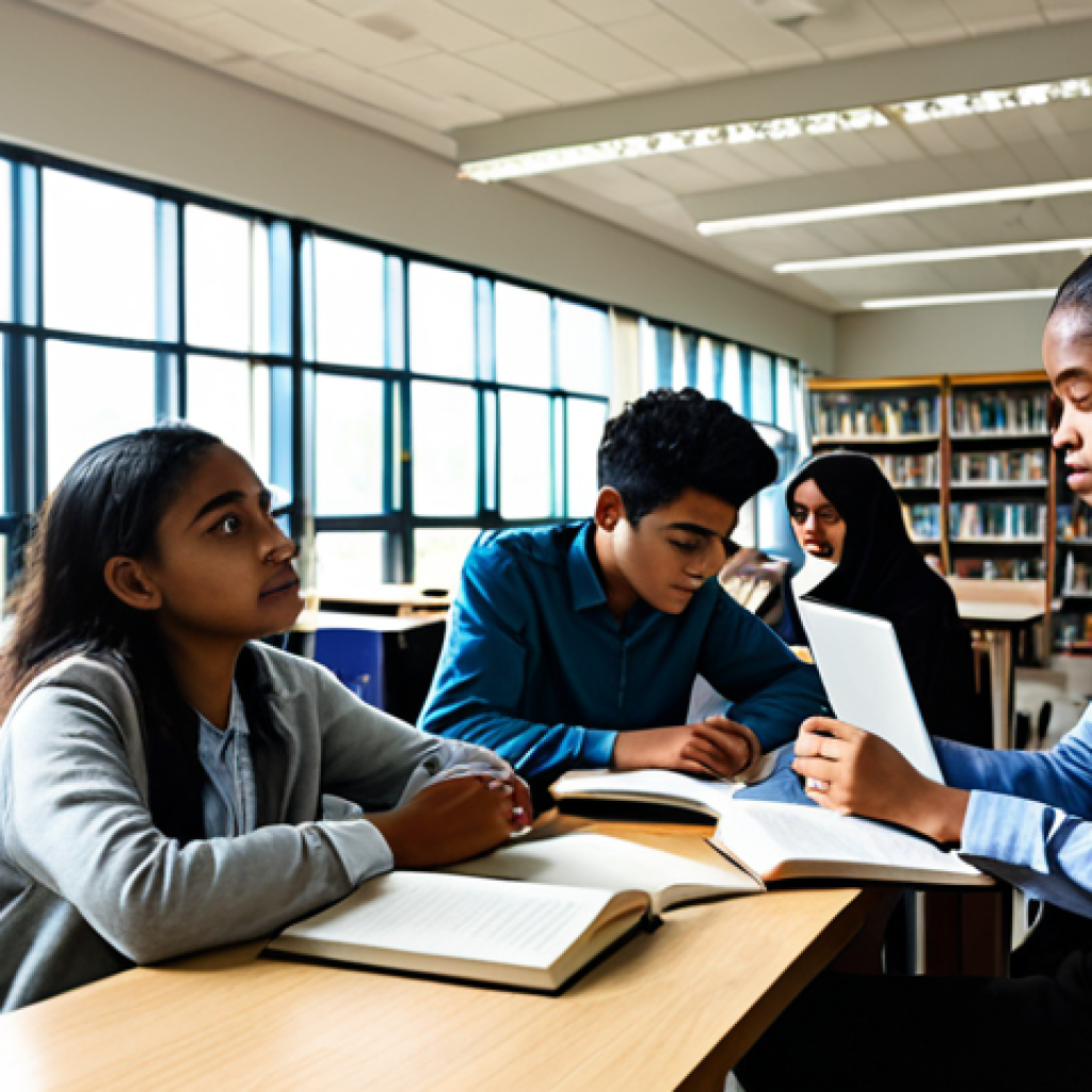 동티모르 유학 정보 - **Prompt:** A diverse group of students, fully clothed in modest attire, studying together in a mode...
