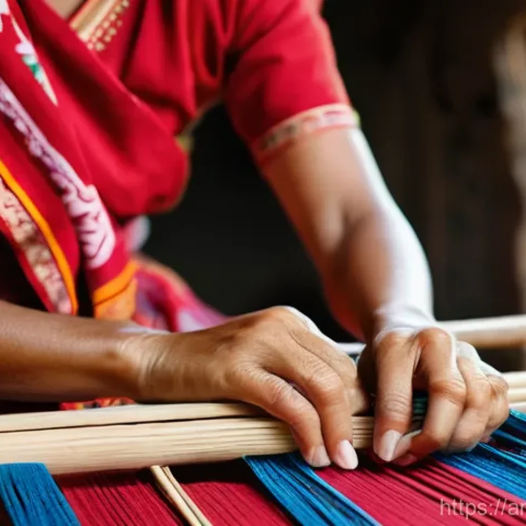 동티모르 부족 문화 - **A close-up, highly detailed shot of a Timorese woman, gracefully seated and meticulously weaving a...