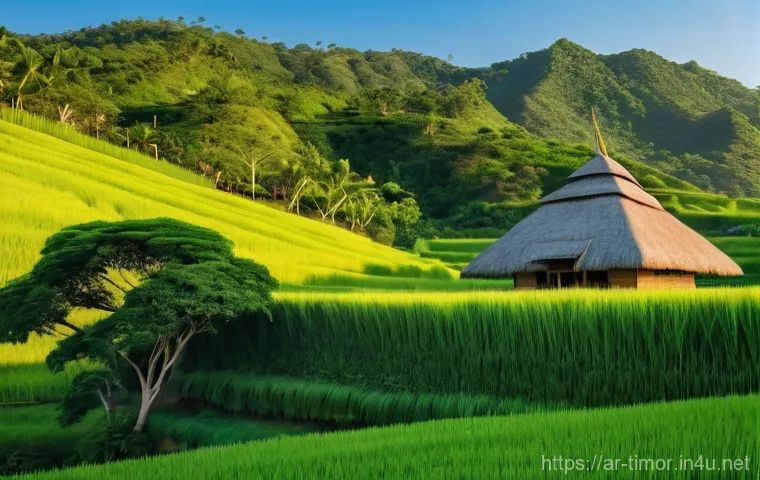 동티모르 부족 문화 - **A close-up, highly detailed shot of a Timorese woman, gracefully seated and meticulously weaving a...