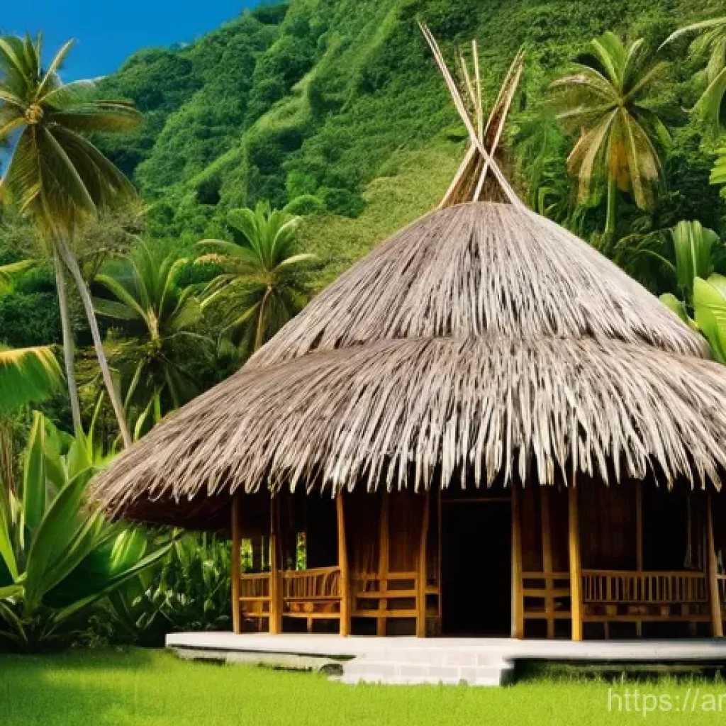 동티모르 전통 가옥 - **Prompt:** A majestic traditional East Timorese "Uma Lulik" (sacred house) stands proudly amidst a ...