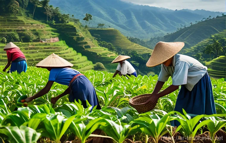 동티모르 GDP 구성 - **Prompt 1: "The Heart of Timor-Leste's Fields"**
    A wide shot of a vibrant, sun-drenched agricul...