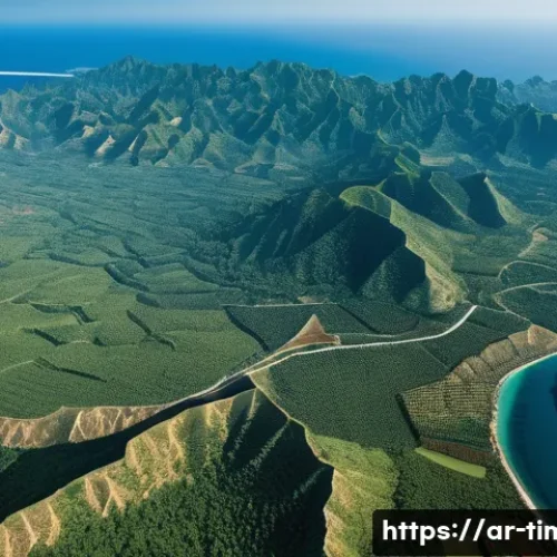 동티모르 국경 분쟁 - A detailed aerial view of the East Timor border region featuring rugged terrain with natural resourc...