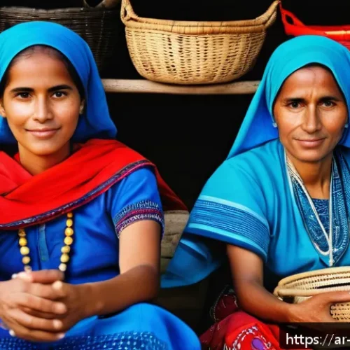 동티모르 민속 예술 - A vibrant scene depicting East Timorese women in traditional embroidered clothing, sitting together ...