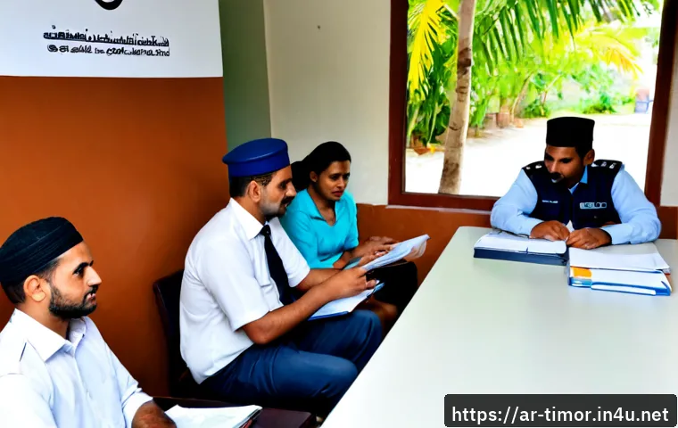 동티모르 이민 정책 - Photorealistic immigration consultation scene in a modern government office in Dili, Timor-Leste, a ...
